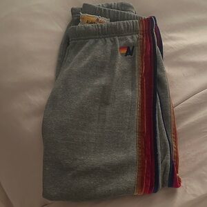 Aviator Nation Grey Sweatpants with Rainbow Stripes